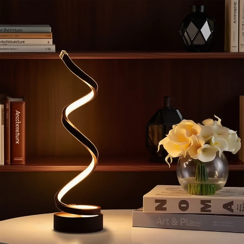 Spiral LED Table Lamp – Adjustable Brightness Modern Bedside Light for Living Room & Office (USB Powered) - PrimePicks