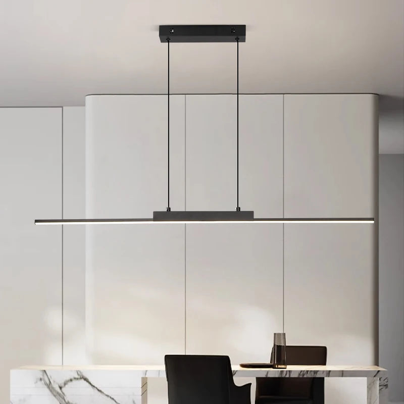 Modern Minimalist Long LED Pendant Light for Dining Room & Kitchen