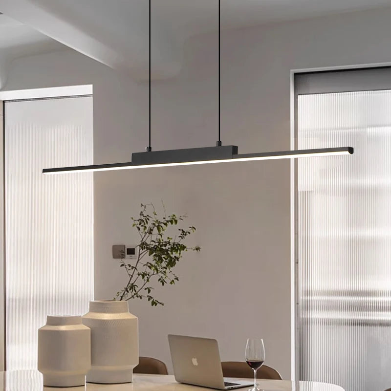 Modern Minimalist Long LED Pendant Light for Dining Room & Kitchen