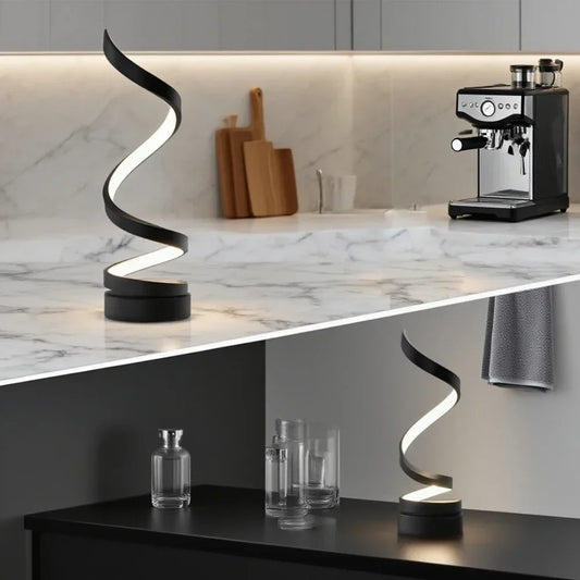 Spiral LED Table Lamp – Adjustable Brightness Modern Bedside Light for Living Room & Office (USB Powered)