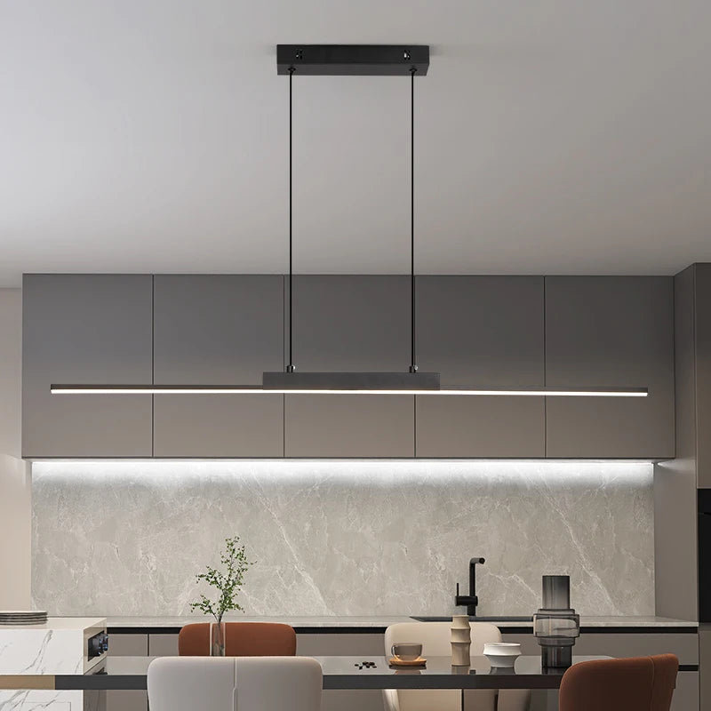 Modern Minimalist Long LED Pendant Light for Dining Room & Kitchen