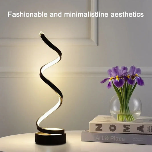 Spiral LED Table Lamp – Adjustable Brightness Modern Bedside Light for Living Room & Office (USB Powered)
