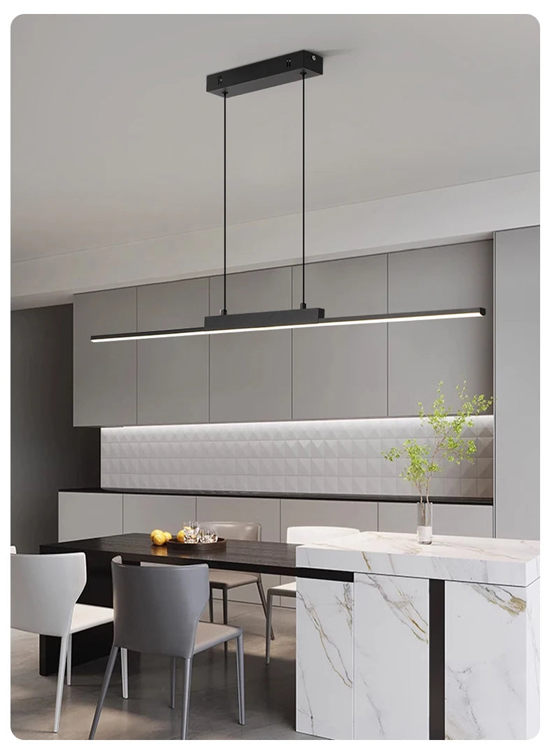 Modern Minimalist Long LED Pendant Light for Dining Room & Kitchen