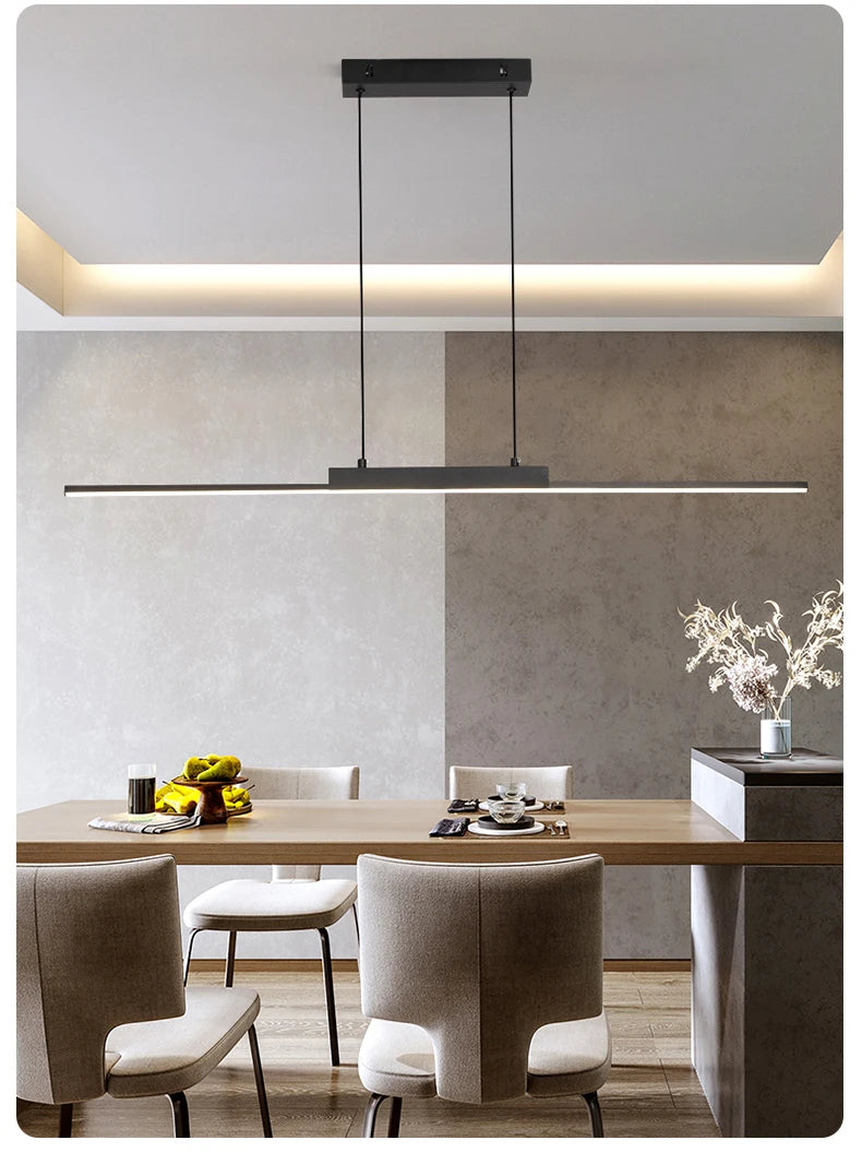 Modern Minimalist Long LED Pendant Light for Dining Room & Kitchen